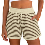 Y2k Cute Contrast Color Elastic High Waist Striped Shorts Women Drawstring Summer Shorts With Pockets Loose Fit Ribbed Shorts