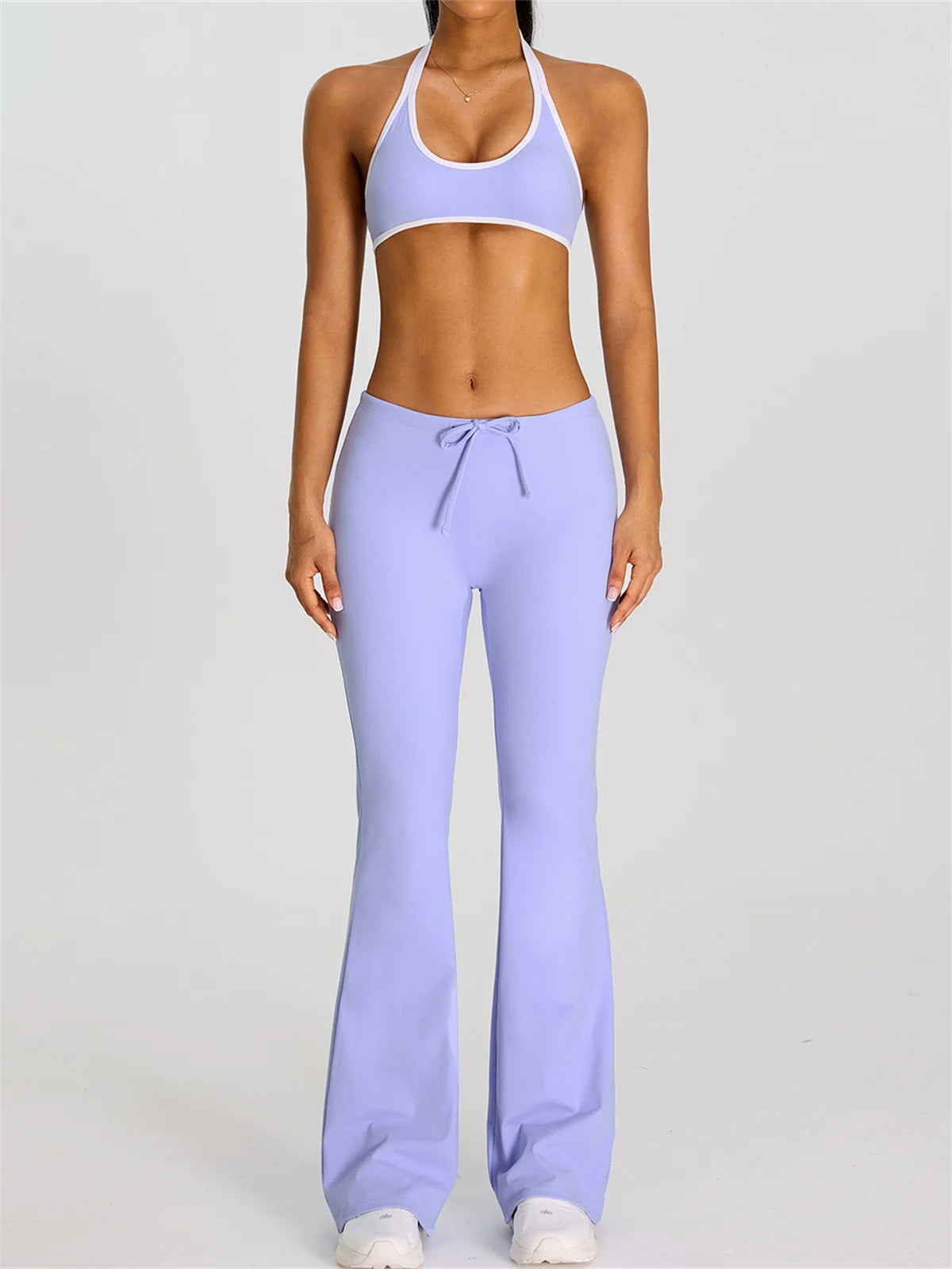 Breathable Yoga Suit for Women Color Contrast Shockproof Sports Bra Drawstring High Waist Pants Gym Running Fitness Suits