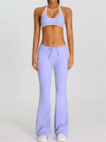 Breathable Yoga Suit for Women Color Contrast Shockproof Sports Bra Drawstring High Waist Pants Gym Running Fitness Suits