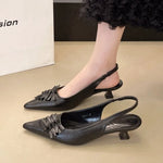 SUOJIALUN Autumn New Women Sandal Fashion Pointed Toe Pleated Ladies Elegant Dress Slingback Shoes Shallow Thin High Heel Pumps