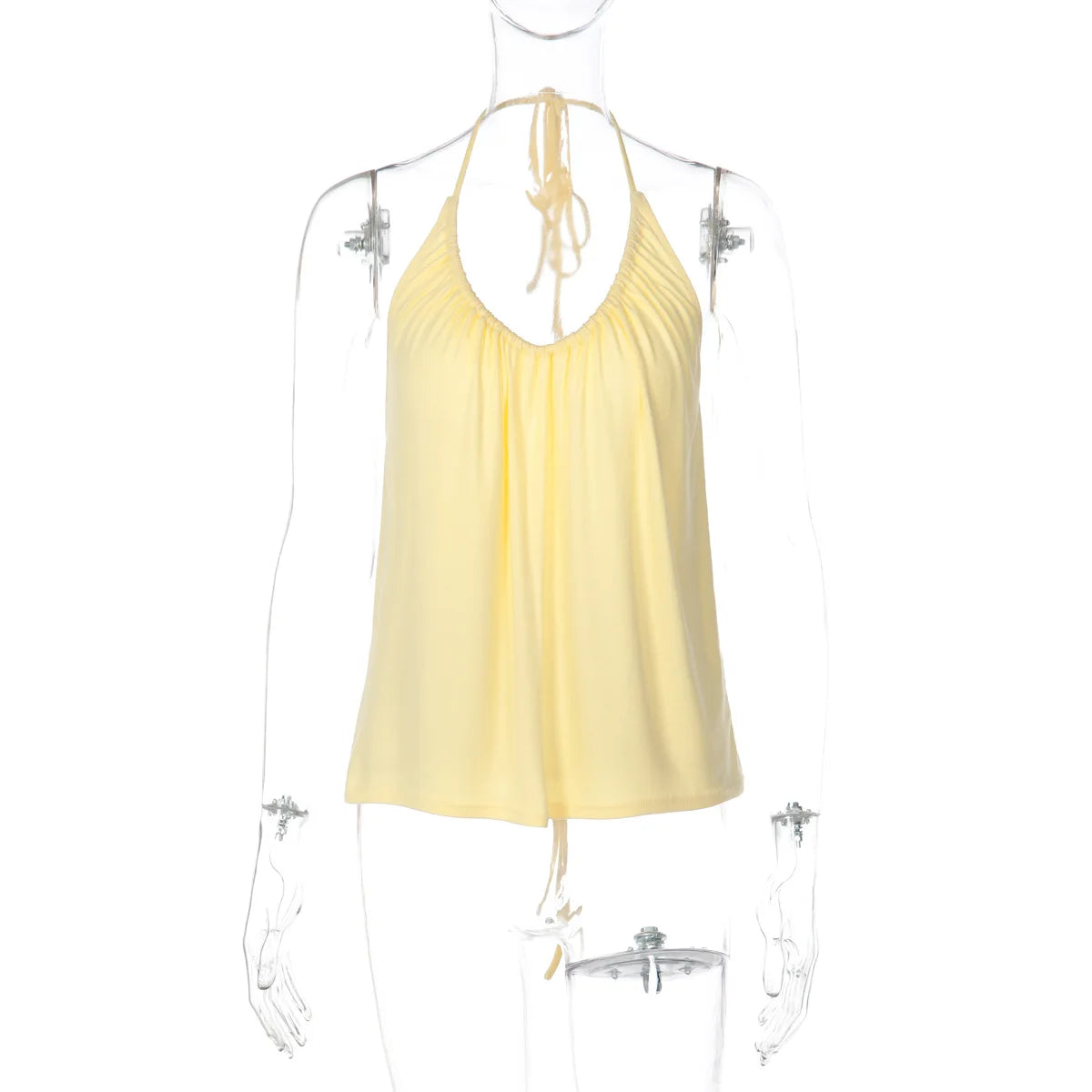 FDYOUI Woman Clothing Halter Neck Backless Camisoles Streetwear 2026 Summer Girls Sexy Lace-up Off Shoulder Yellow Tank Tops