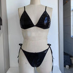 Sexy Halter Bikinis Lace Up PU Leather Wet Breathable Swimwear Woman 2025 Soft Bikini Women's Two-piece Swimsuit