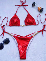 Snake Skin Rhinestone Diamond Bikini Female Swimsuit Women Swimwear Two-pieces Bikini Set High Cut Halter Bathing Suit Swim Lady