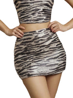 Women's Sparkly Sequin Mini Skirt Zebra Print Bodycon Short Skirt for Party Work