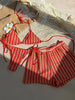 3PCS With Shorts Stripe Halter Fishnet Bikini Women Swimwear Female Swimsuit Three-pieces Bikini Set Bathing Suit Swim Beachwear