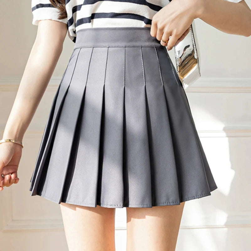 Women High Waist Pleated Skirt with Safety Shorts, Black A Line Mini Skort for Casual Office School Style Outfits