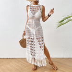 S - XL New Fringe Tassel Hollow Out Crochet Knitted Tunic Beach Dress Beach Wear Beachwear Beach Cover Up Cover-upsFemale V5605