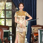 Large Size Sexy Slim Long Qipao Dress Women Retro Elegant Cheongsam Short Sleeve Brocade Dragons and Phoenixes Clothes Vestidos