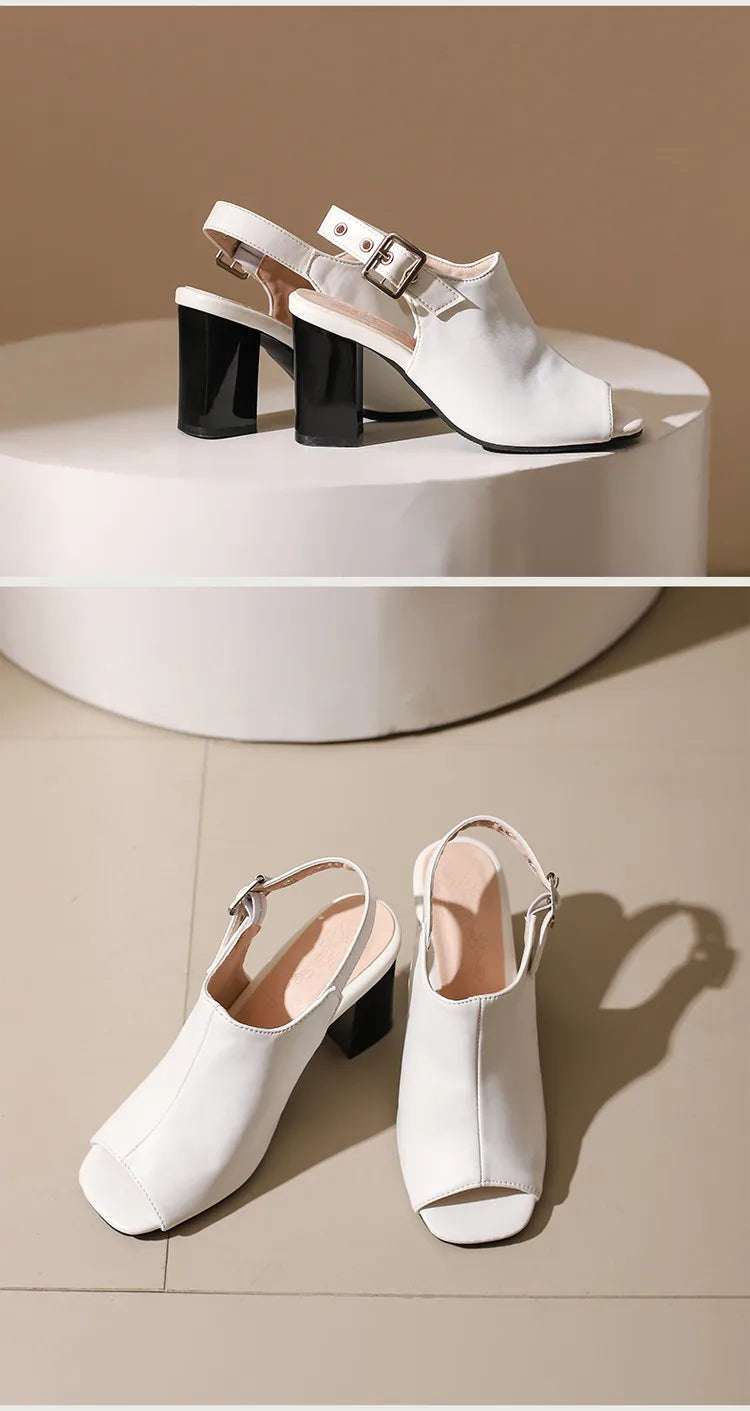 New Women Sandals Peep Toe High Heels Summer Gladiator Shoes Black Brown Woman Ankle Strap Sandalias Female Mujer Big Size