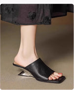 LuxeSquare Toe Slide Sandals Premium Leather One Strap Mules Chunky Sole Backless Loafers Dressy Casual Summer Shoes