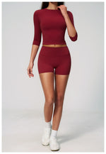 Yoga Sets Women Half Sleeve O Neck Slim Sports T Shirts High Waist Short Fitness Suit Outdoor Gym Running Workout Tracksuit