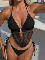 New Hollow Out Tankini Halter Bikini Female Swimsuit Women Swimwear Strappy Bather Bathing Suit Swim Two-pieces Bikini set K8076