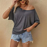 Loose Bat Wing Casual T-Shirt Summer Loose One Shoulder Top