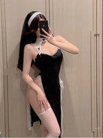 Cosplay Maid Costumes Sexy Teddies Cute Bow Tie Open Bra Bodysuit Fetish Strap Tights Role Play Uniform Hollow Backless Lingerie