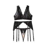 Lace see-through body shaping sexy three-point bra split three-piece set