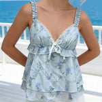 Women Lace Trim Spaghetti Strap Sleeveless Floral Vest Summer Elegant Flowy V-Neck Cami Tank Top