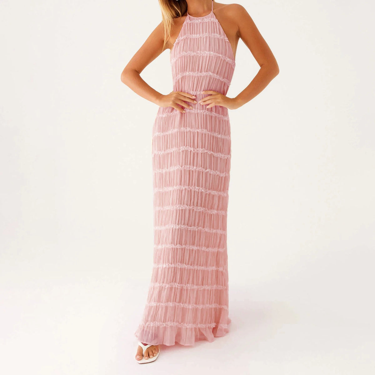 Women Ruched Cocktail Dress Elegant Party Bodycon Dresses Female Long Dress Summer Sleeveless Backless Solid Dress Vestidos