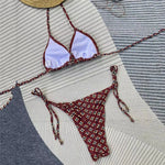 Sexy Brown Floral Print String Halter Triangle Bikini Micro Thong Swimsuits Women 2026 Swimwear Bathing Suit Bikinis Sets Mujer