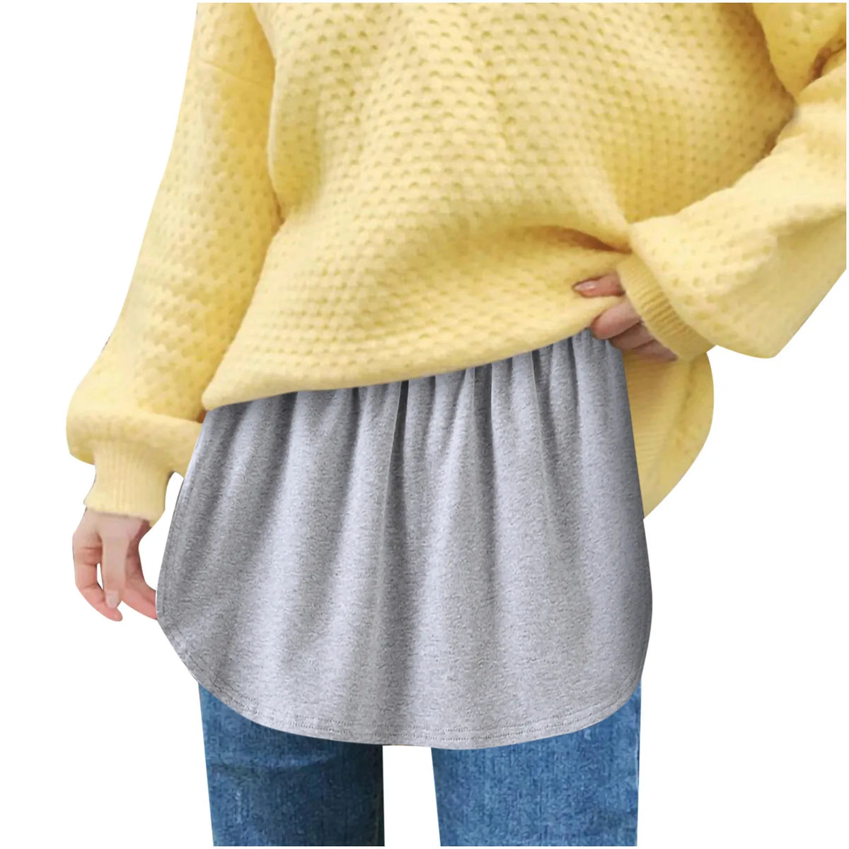 2pc Womens Elastic Waist Layering Underskirt Curved Hem Mini Skirt With Extended Back Casual Versatile Base Layer Top For Shirt