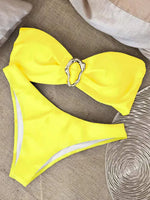 XS - L Metal Ring Bandeau Bikini Women Swimwear Female Swimsuit Two-pieces Bikini set Brazilian High Cut Bathing Suit Swim Lady