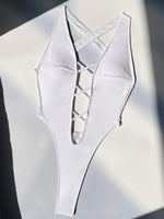 Deep V Neck Criss Cross Backless One Piece Swimsuit Women Thong Swimwear Female High Leg Cut Monokini Bather Bathing Suit Swim