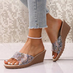 2026 Women Sandals Summer Peep Toe Slippers Fashion Plus Size Casual Shoes Women Printing Wedge Sandals Platform Ladies Shoes