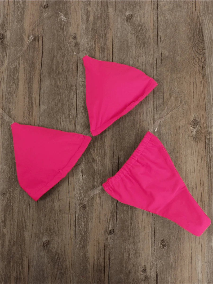 Micro Bikini Women Clear Strap Push Up Bra Neon Yellow Gold Transparent Swimsuit Women Triangle Bather Thong Swimwear Biquini