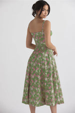 Sexy Low Cut Spaghetti Strap Maxi Dresses For Women Color Flower Printed Chest Wrap Bowknot Leace-up Long Dress Elegant Vestidos