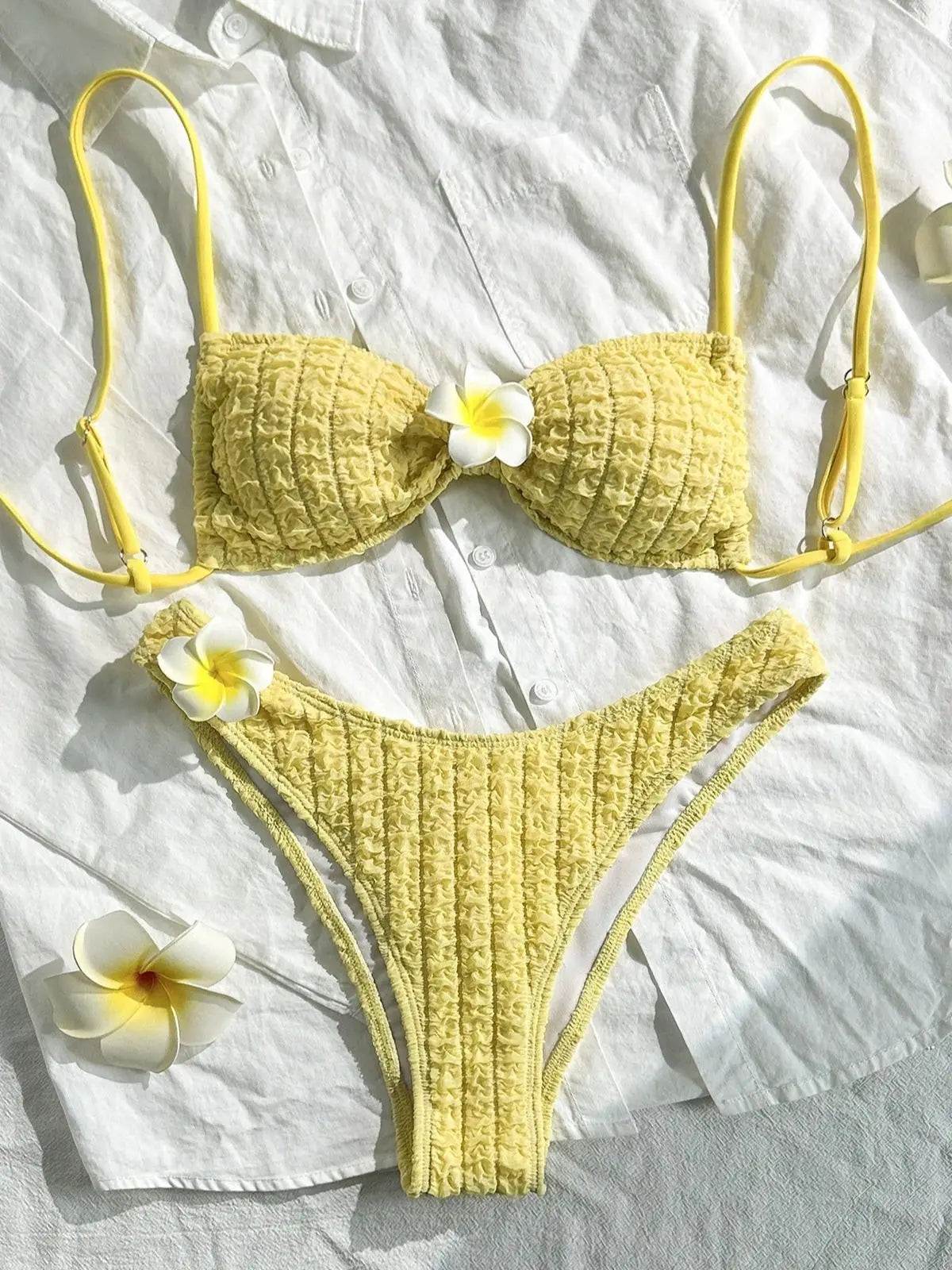 DEKA Flowers Bandeau Bikini Set High Leg Cut Women Swimwear Female Swimsuit Two-pieces Bather Bathing Suit SwimBandeau Top Bot