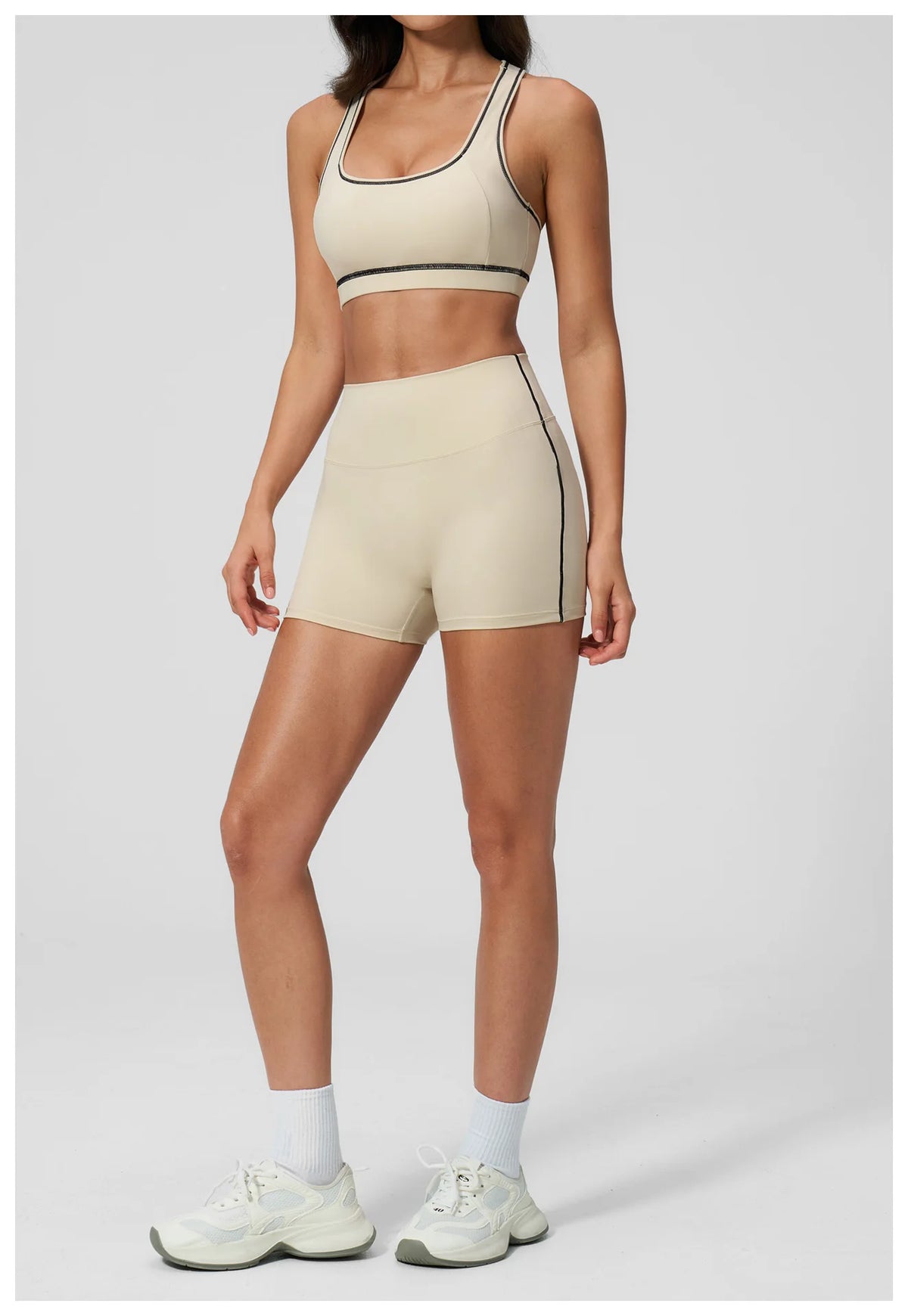 Summer New Color Contrast Yoga Set Women Tight I-shaped Back Sports Bra Versatile Fitness Suit High Waist Shorts Workout Clothes