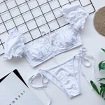 DEKA Brazilian Puff Sleeve Bikini Set Women Thong Swimsuit Printed High Waist Swimwear Bathing Suit Beachwear Push Up Bikini