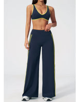 Women's Tracksuit Color Blocked Yoga Sets V Neck Sports Bra High Waist Flare Pants Fitness Suit Outdoor Running Workout Clothes