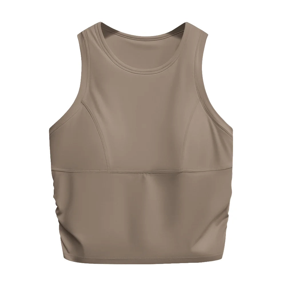 VEQKING Side Pleated Women Sports Bras Built-in Pads Yoga Vest Quick Dry Gym Running Tank Tops High Support Workout Bralettes