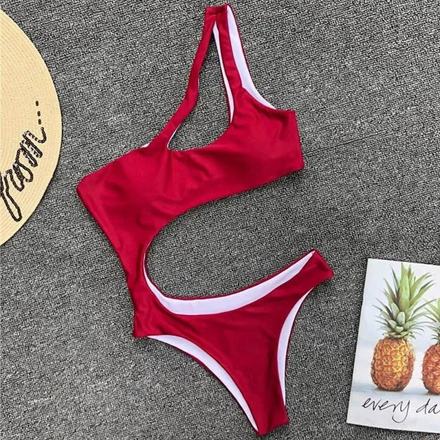 Asymmetric One shoulder Female Swimwear One piece swimsuit Women Monokini Bather Trikini High Cut Out Bathing Suit Swim Bodysuit