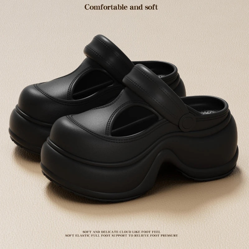 Korean style Platform Clogs For Women Indoor Street Shoes Thick Sole Female Leisure Slippers Close Toe Girls Mary Jane Sandals
