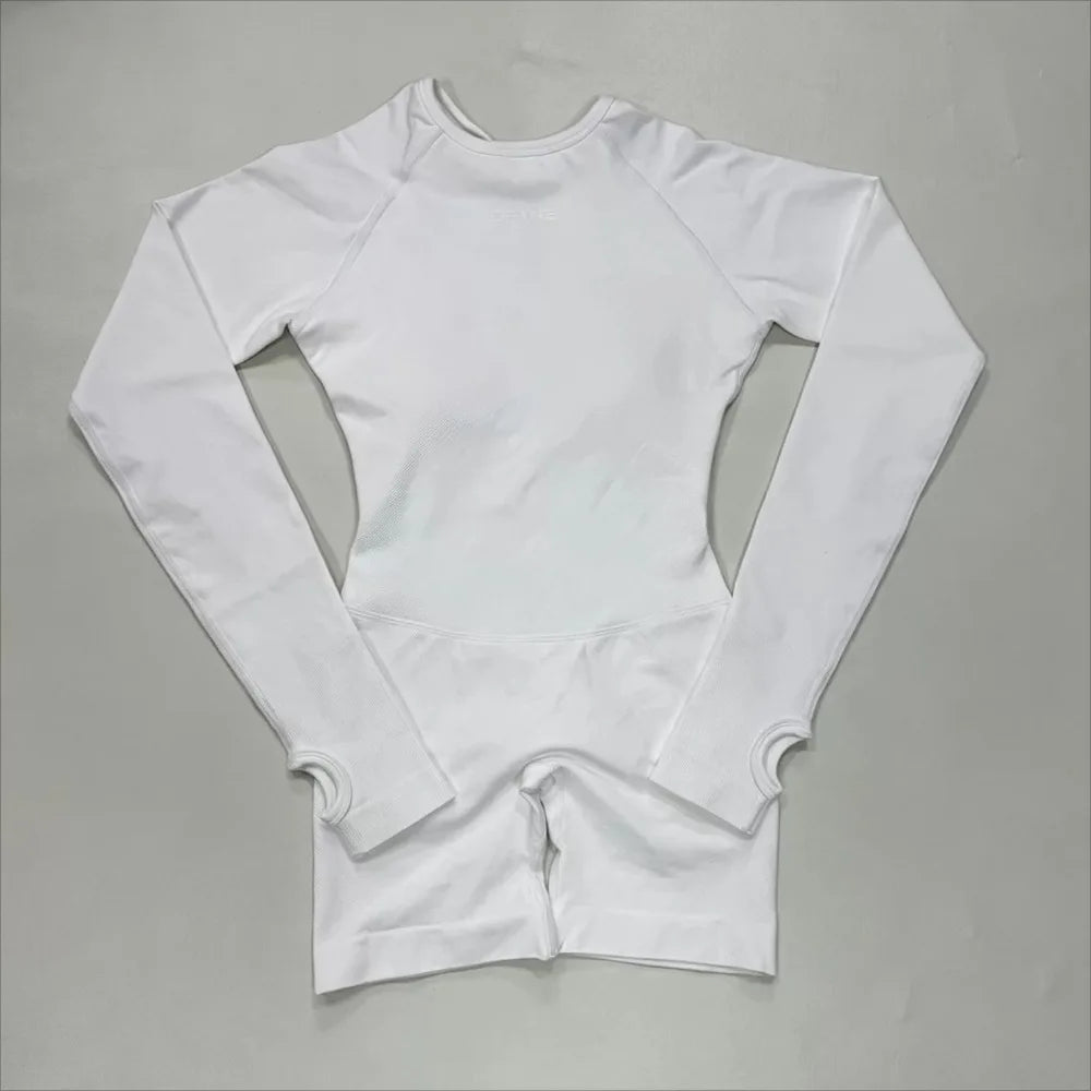 STOUREG Impact Long Sleeve One Piece Jumpsuit Women Backless Slim Fit Elastic Tummy Control Yoga Gym Sports Workout Bodysuit