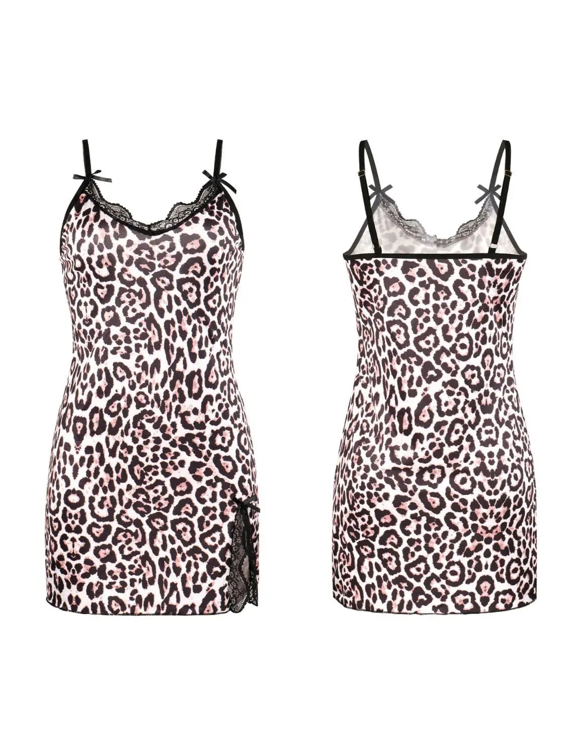 New Sexy Black Nightgown for Women Red HeartLove Print Satin Lace Trim Mini Chemise Adjustable Spaghetti Strap Lingerie
