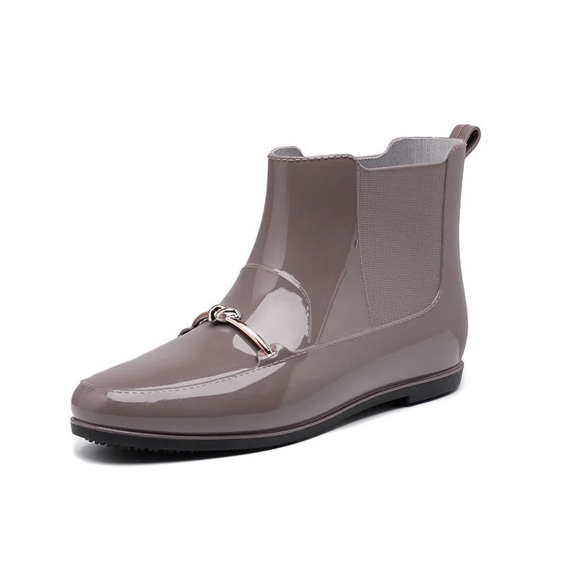 Women Rainning Boots Fashion Ladies Walking Waterproof Ankle Rubber Rainboots Casual Thick Bottom Low Heel Short Boot 2024