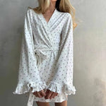 New women's sleepwear sweet home clothes loose heart printed casual long sleeved lace autumn and winter lace up nightgown Y2K