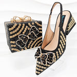 Doershow nice African Shoes And Bag Matching Set With GOLD Hot Selling Women Italian Shoes And Bag Set For WeddingHKK1-17