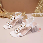 Sexy High Heel Sandals Fashion Rivets Transparent Thick High Heeled Women's Shoes Fashion Elastic Strap Roman Style Sandales
