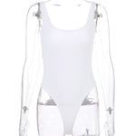 White Strappy Bodysuit Sexy Backless Ribbed Bodysuit Romper string femme sexy Sleeveless Tank Top gloved bodysuit Body Female