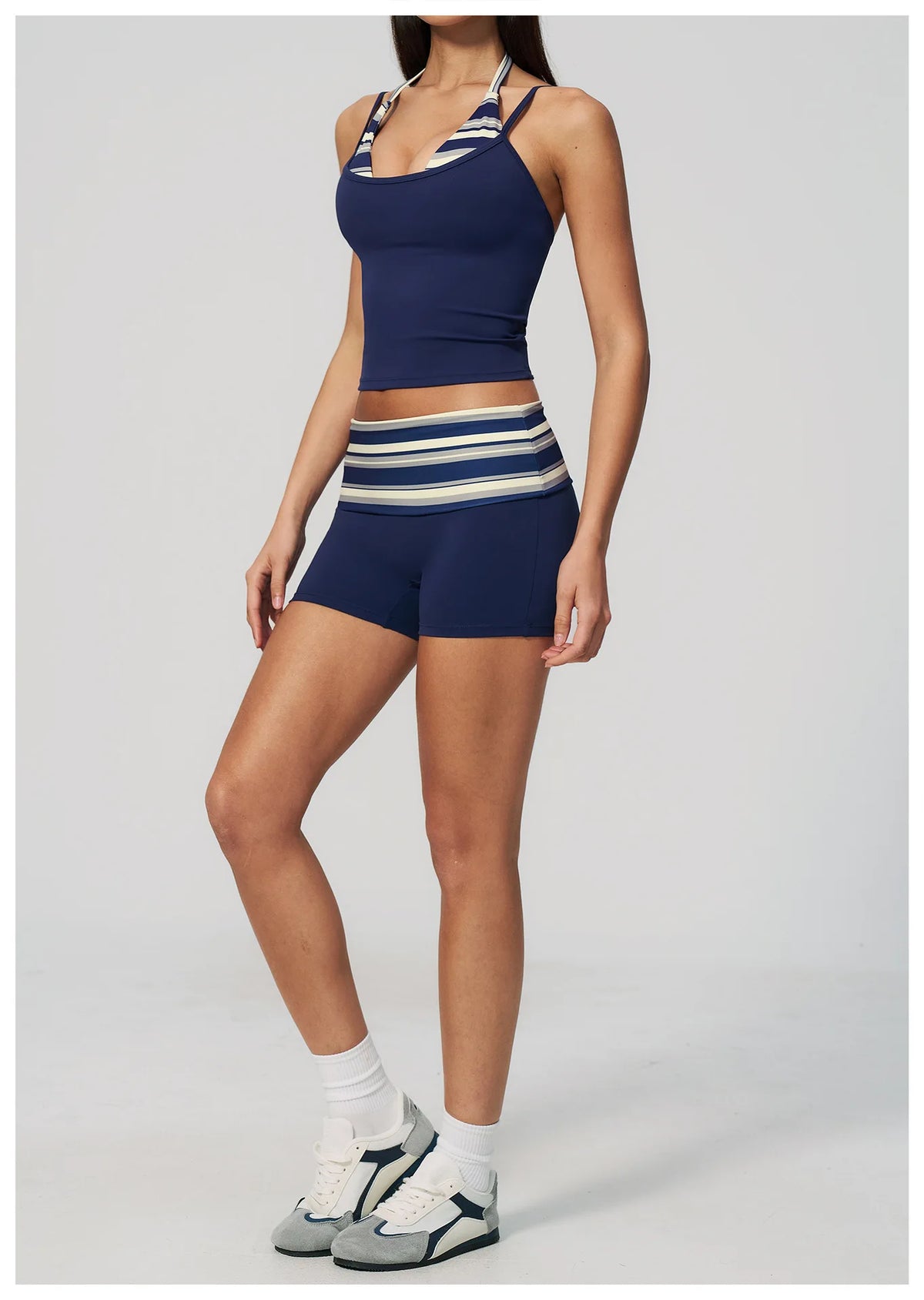 Quick Drying Polka Dot Patchwork Yoga Sets Women Hanging Neck Slim Shockproof Sports Tank Top Gym High Waist Shorts Fitnss Suit