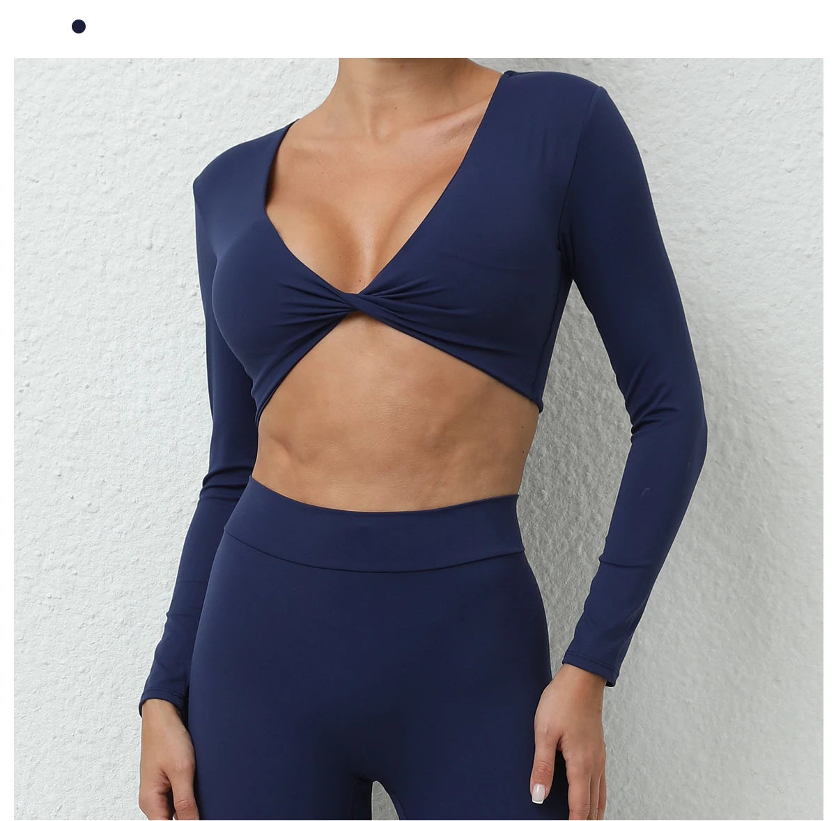 Long Sleeve Gym Crop Tops for Women Twist Deep V Workout Quick Dry Padded Sports Fitness Yoga T-Shirt