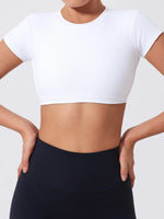 Hearuisavy Summer Sports Shirts Workout Tops Fitness Activewear Quick-Dry Yoga Clothes Sport Crop Tops Backless Gym Top Women