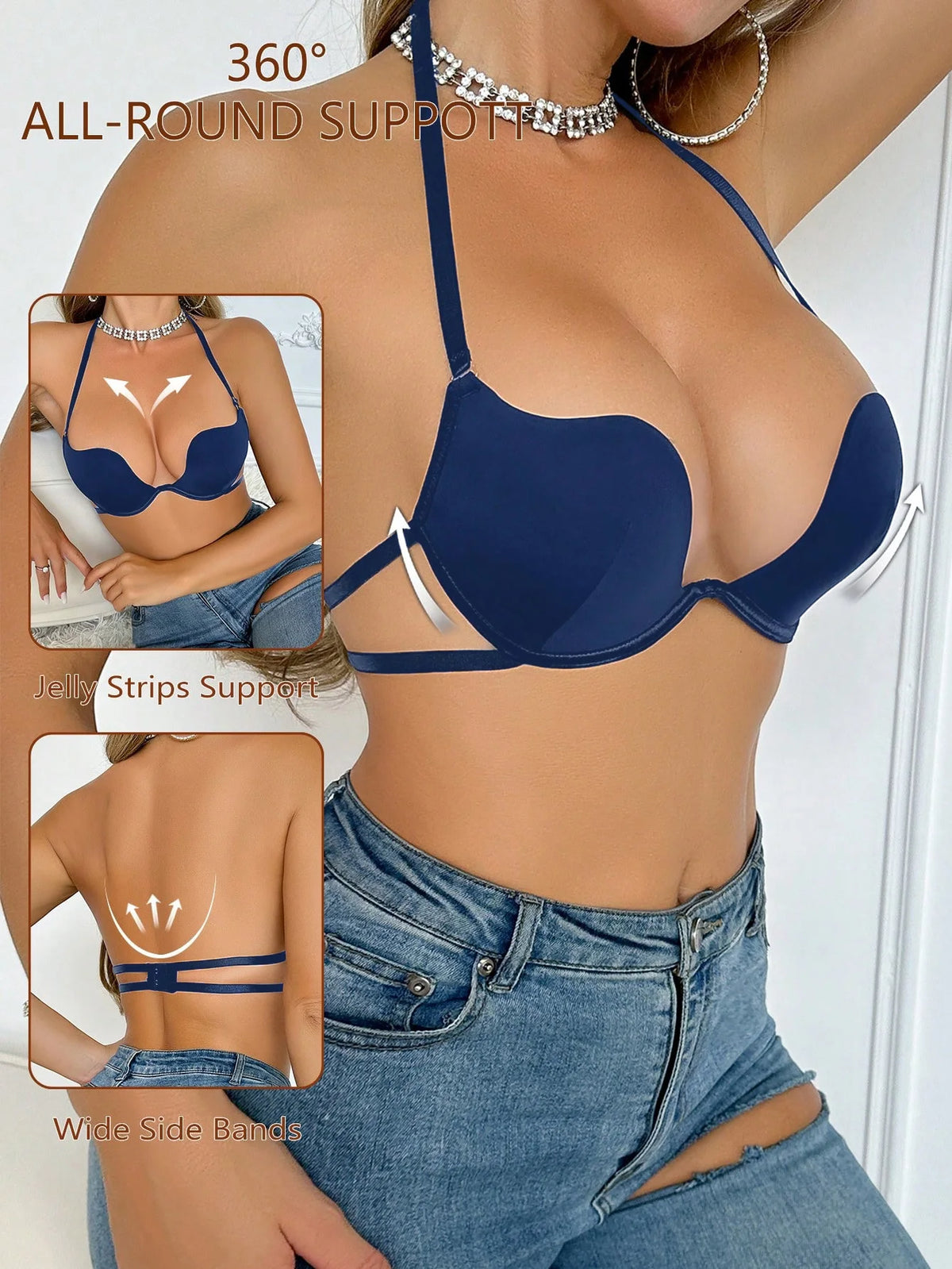 Beautiful back gathered underwear New Blue Push Up Bra Women 3/4 Cup Brassiere Sexy SupportDaily Lingerie J2943