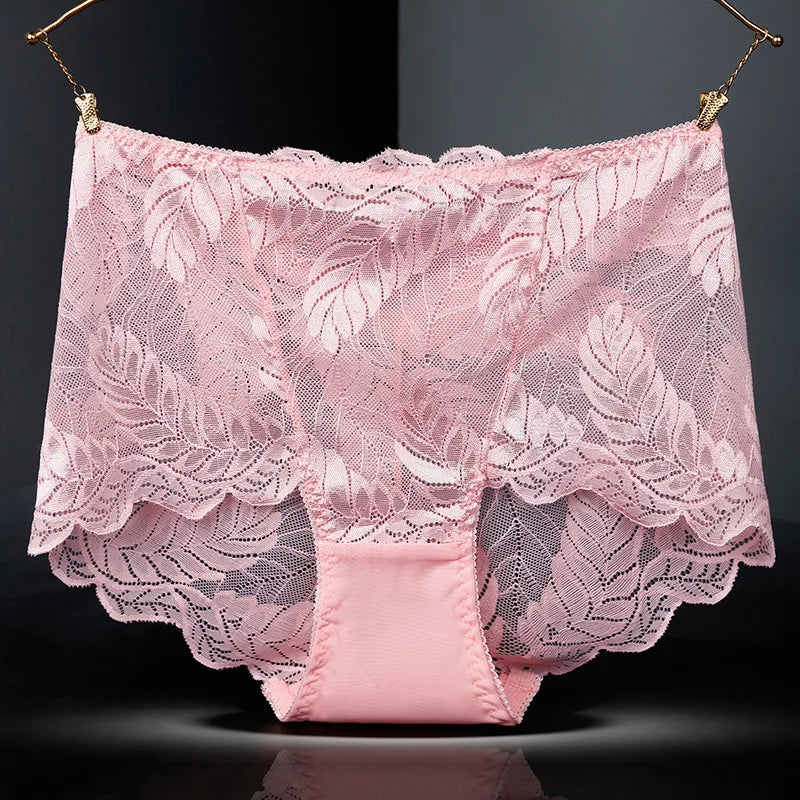 L-4XL Plus Size Women High Waist Panties Sexy Hollow Lace Flowers Embroidery Panty Lingerie Summer Breathable Butt Lifter Briefs