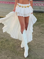 Women's Elastic Band Waist Flowy Skirt Irregular Ruffle Asymmetrical Midi White Boho Skirt Streetwear