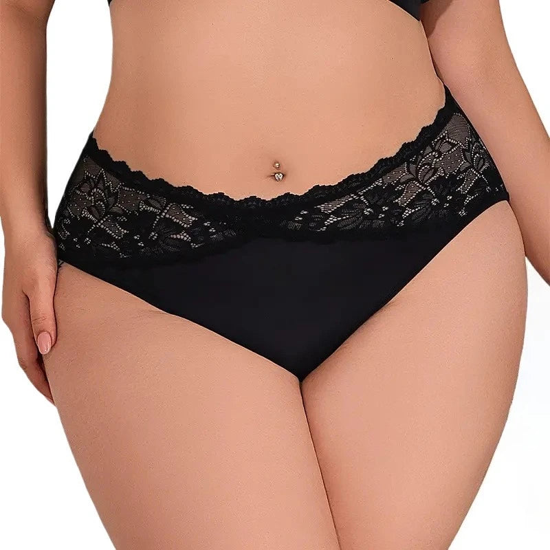 1pcs Plus Size 1XL-4XL Mid Waist Sexy Lace Lady Briefs Underwear Solid Floral Panties Breathable Comfortable Sexy Lingerie