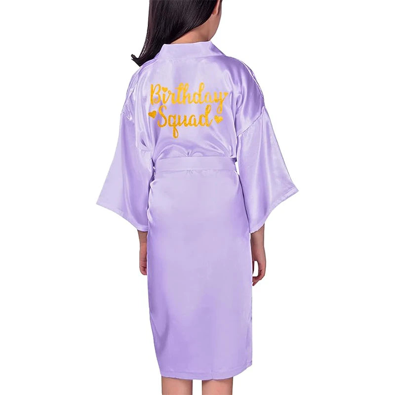 Birthday Squad Birthday Girl Princess Robe Spa Robes for Girls Party Satin Silk Kimono Robes Party Supplies